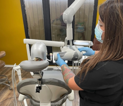 Dental assistant student training to capture x-rays